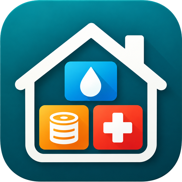 ReadyDeck complete house mark: a white house containing water, food, and medical supply icons.